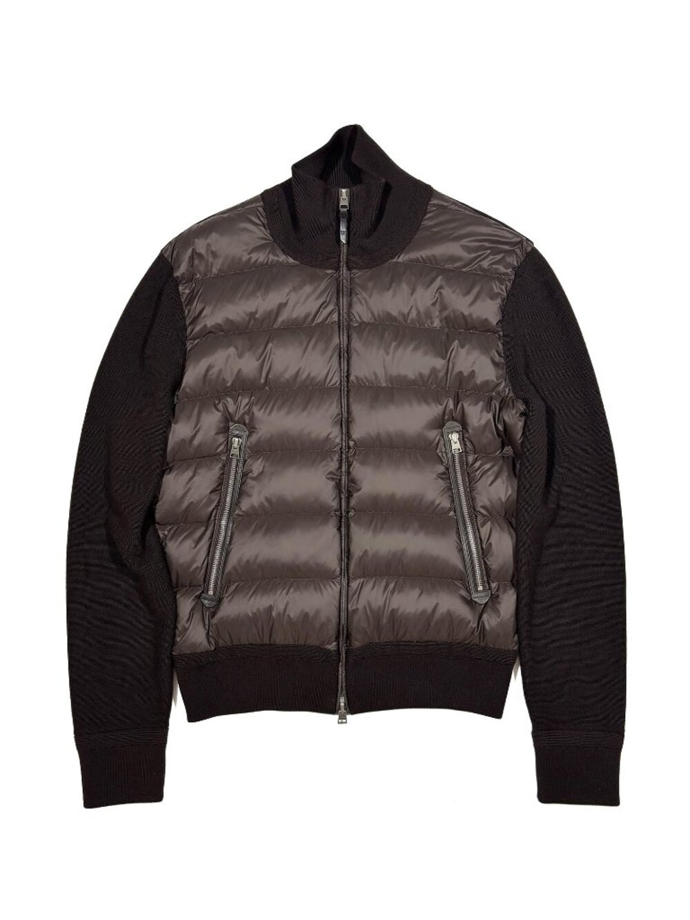 TOM FORD Ultimate Rare Quilted Down Jacket Brown Leather Accents Size 52